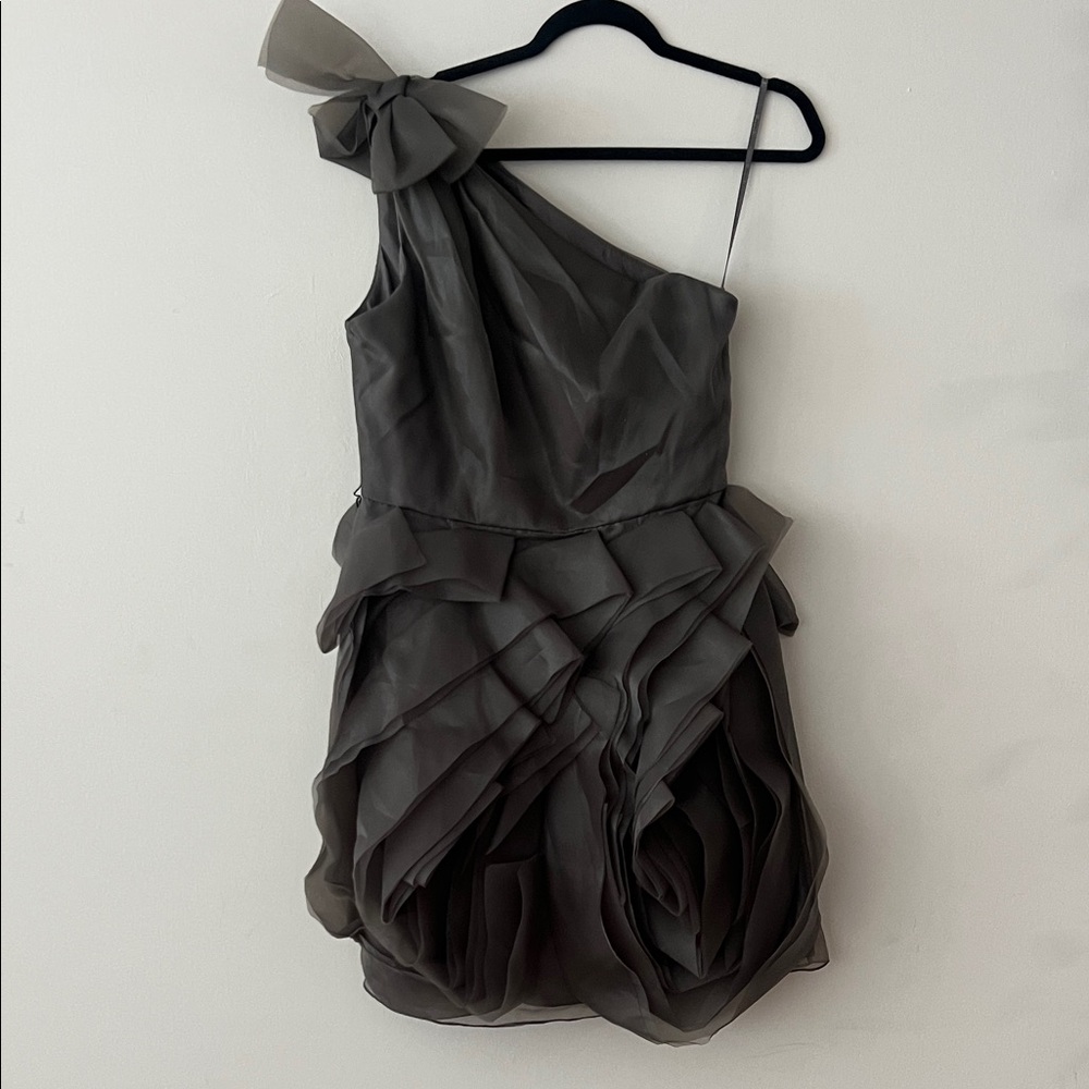 White by Vera Wang Charcoal One-Shoulder Dress
